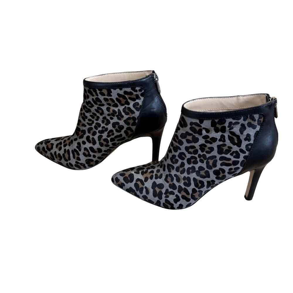 Adrienne Vittadini Booties Women 8 Nyla Leopard Print Genuine Calf Hair Stiletto